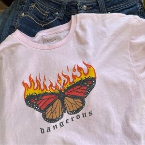 Y2k 90s Vintage Women’s T shirt Eldon Butterfly Flames Dark Fairy Core Punk Sz L